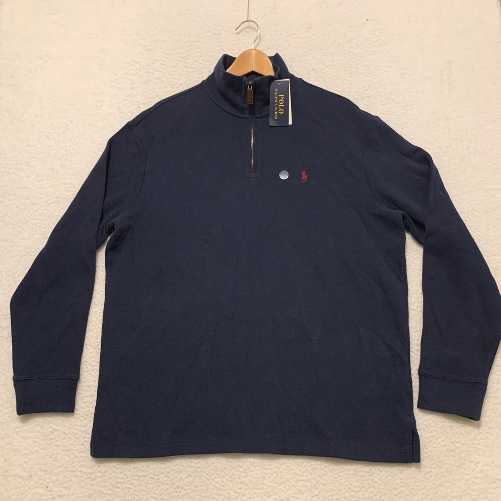 Polo Ralph Lauren 1/4 Zip Pullover Sweater Mens L 100% Cotton Navy Blue NWT!